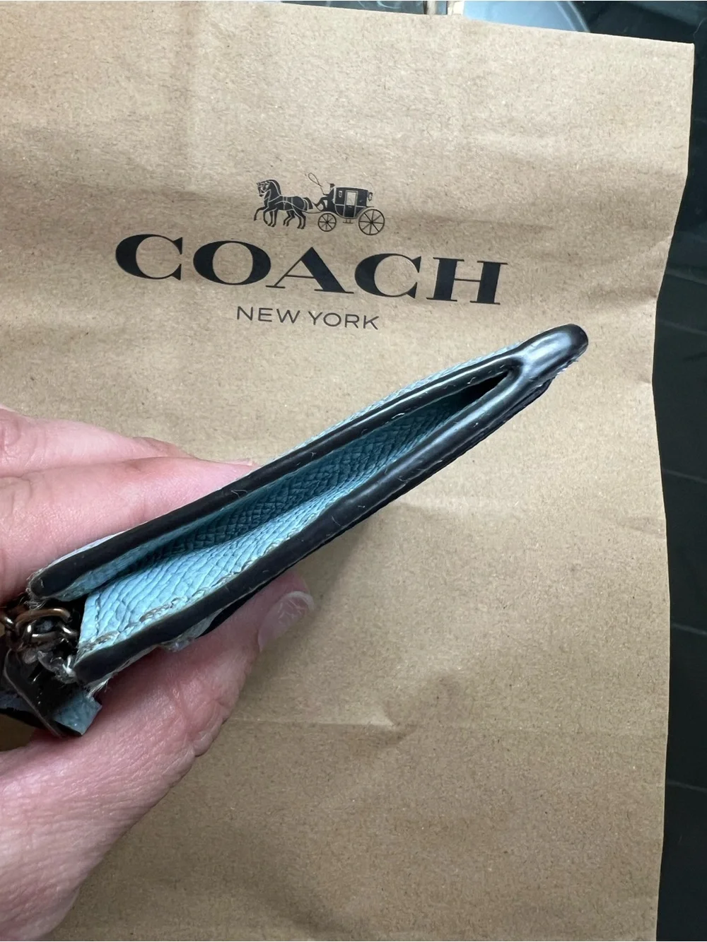Coach Mini Skinny ID Case Cardholder and Keychain in Waterfall Blue